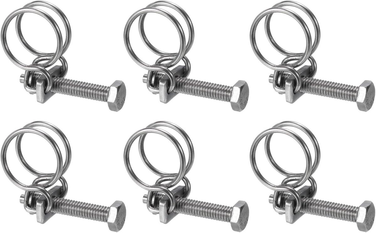 6 stuks buisklemmen met dubbele draad, 17-20 mm slangklemmen van roestvrij staal, verstelbaar met M6-bouten voor stofafzuigslangen, slangen voor pompen