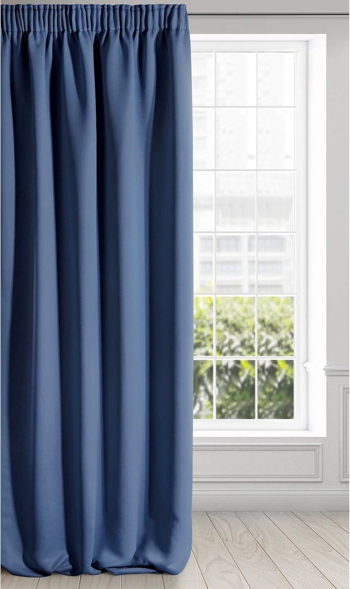LOGAN Gordijn ondoorzichtig, blackout, satijn verduisteringsgordijn met plooiband - 1 st. Elegant, glad, effen, woonkamer, slaapkamer, 135x270 cm, donkerblauw