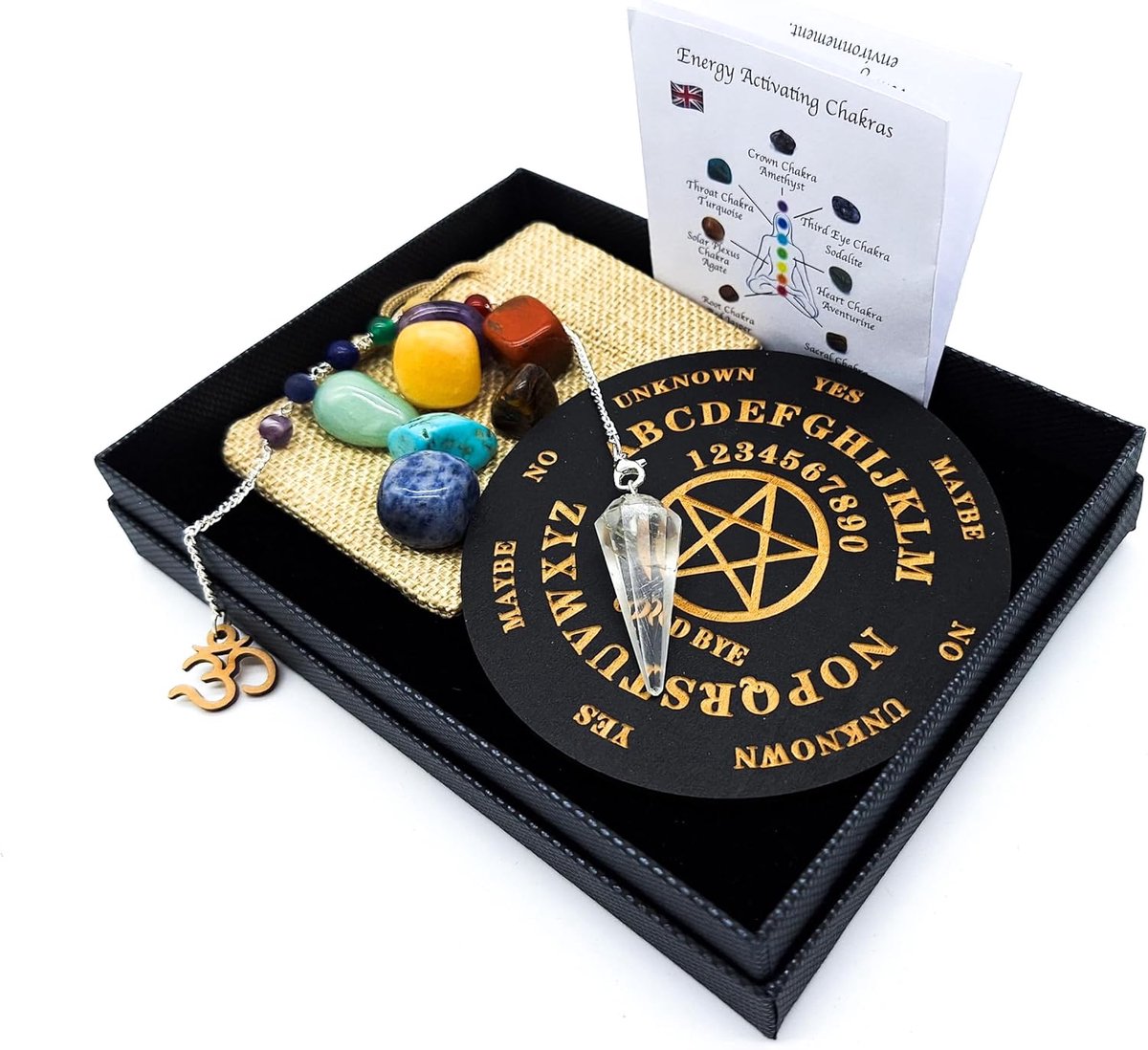 Set bergkristal edelsteen slinger 7 chakra edelstenen in geschenkdoos | metafysica esoterische hekserij