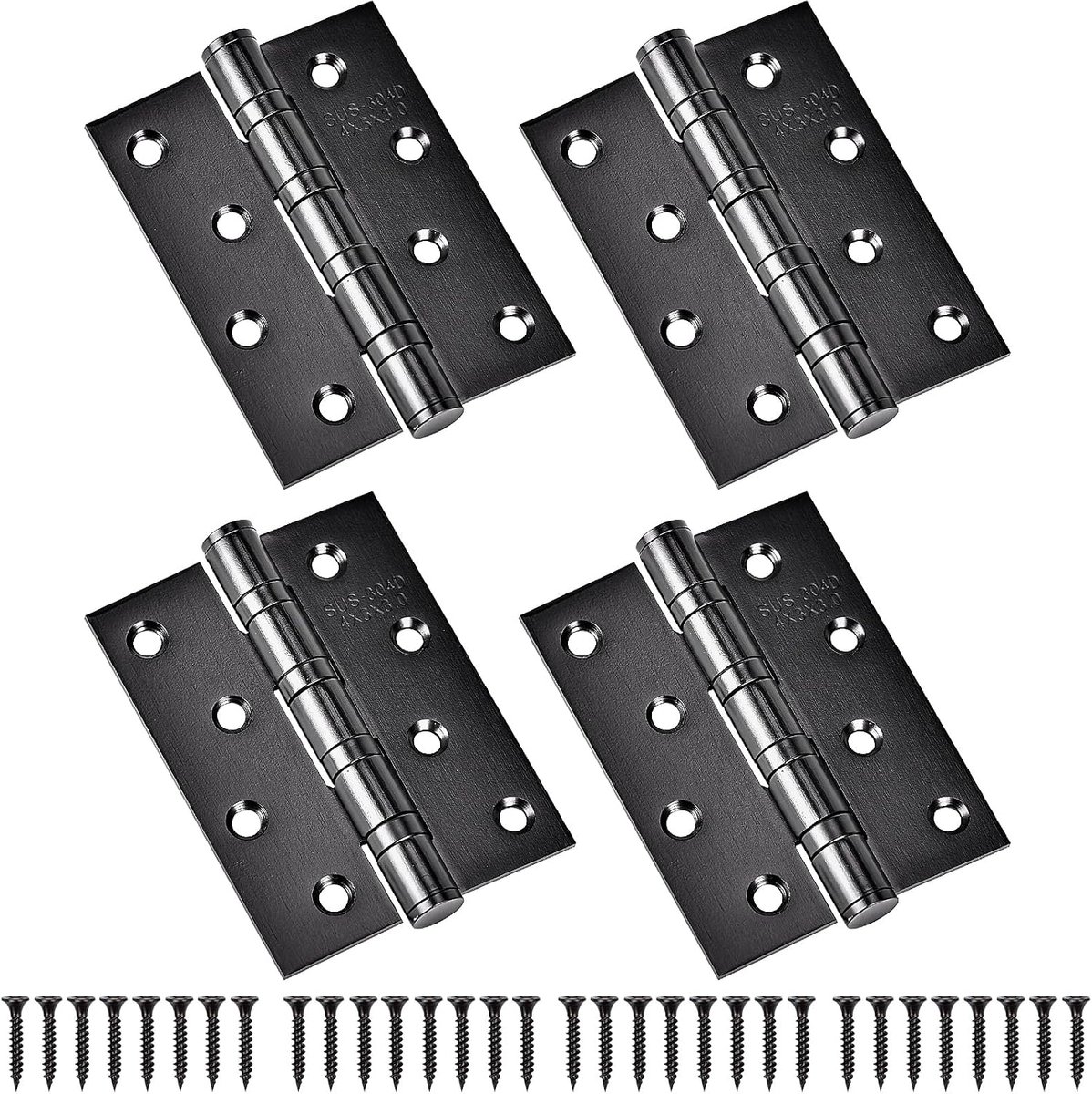 Scharnieren, roestvrij staal, zwart, 10 cm, groot, zware belasting, verstelbaar, meubelbeslag met schroeven, voor houten deur, tuinpoort, buiten, 4 stuks
