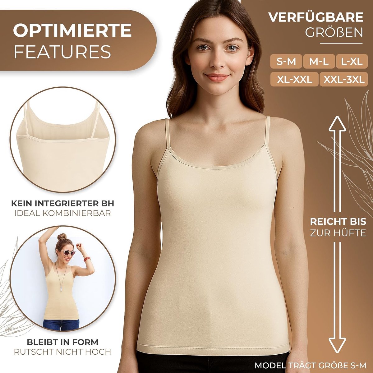 3-pack Dames Ondershirts Spaghettibandjes | Basic Feel Good Microvezel Spaghettitopjes zonder Beugel | Onderhemd Dames Wit Zwart Beige