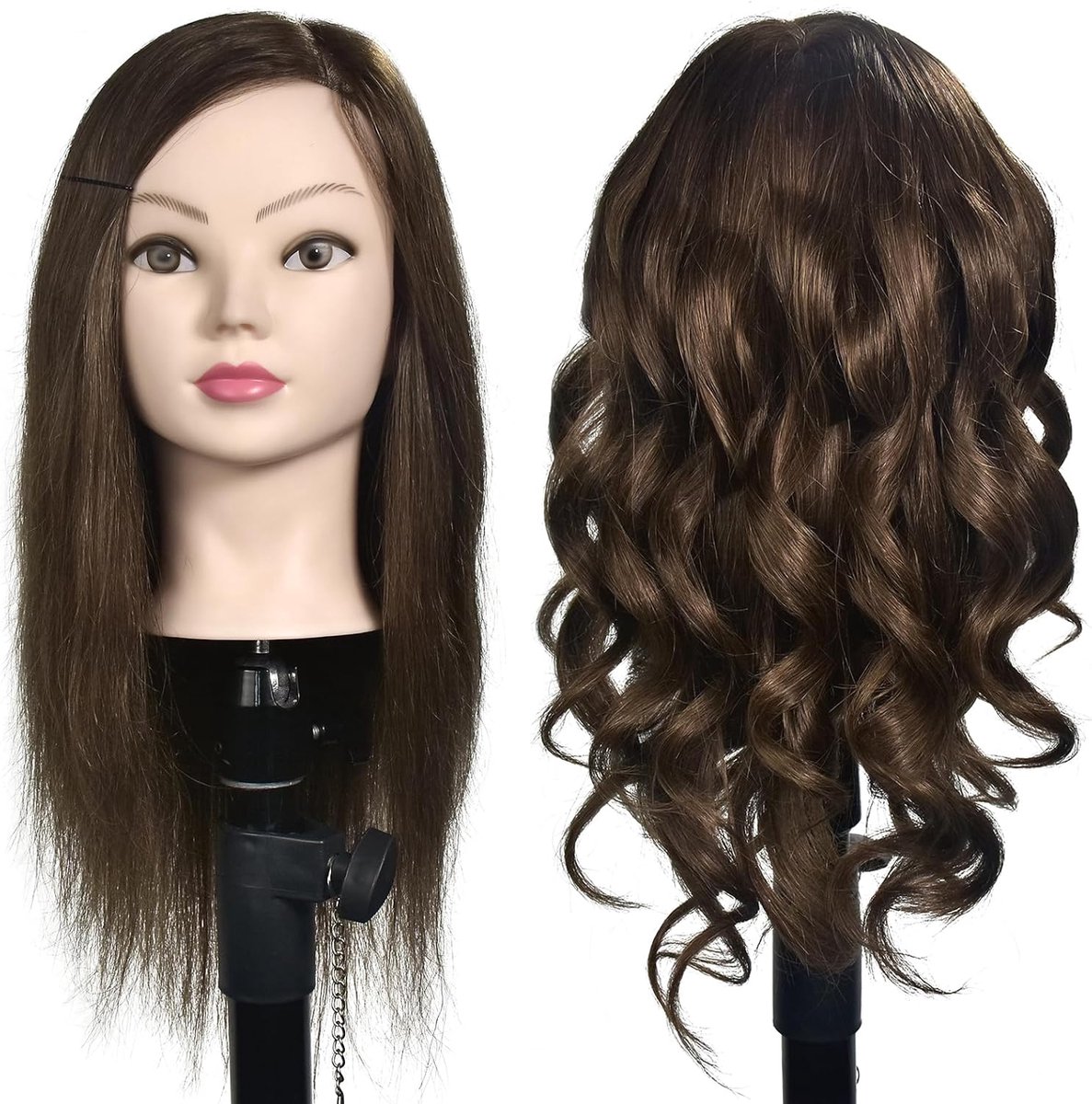 Hoofd 16"-18" Vrouwelijke 100% Menselijk Haar Kapper Cosmetologie Mannequin Hoofd Mannequin Hoofd Training Hoofd Haar Pop Hoofd Met Tafel Klem Houder
