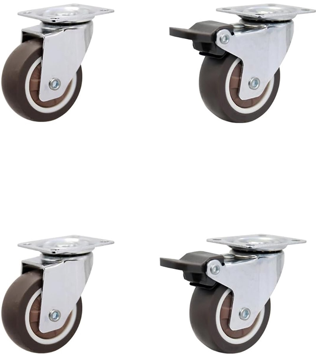 Zwenkwielen Ø 25 x 13 mm met Plaatbevestiging Rubber Zwenkwiel met Rem Vervanging voor Meubilair en Mobiele Kast Laadvermogen 40kg Grijs Pak van 4 stuks