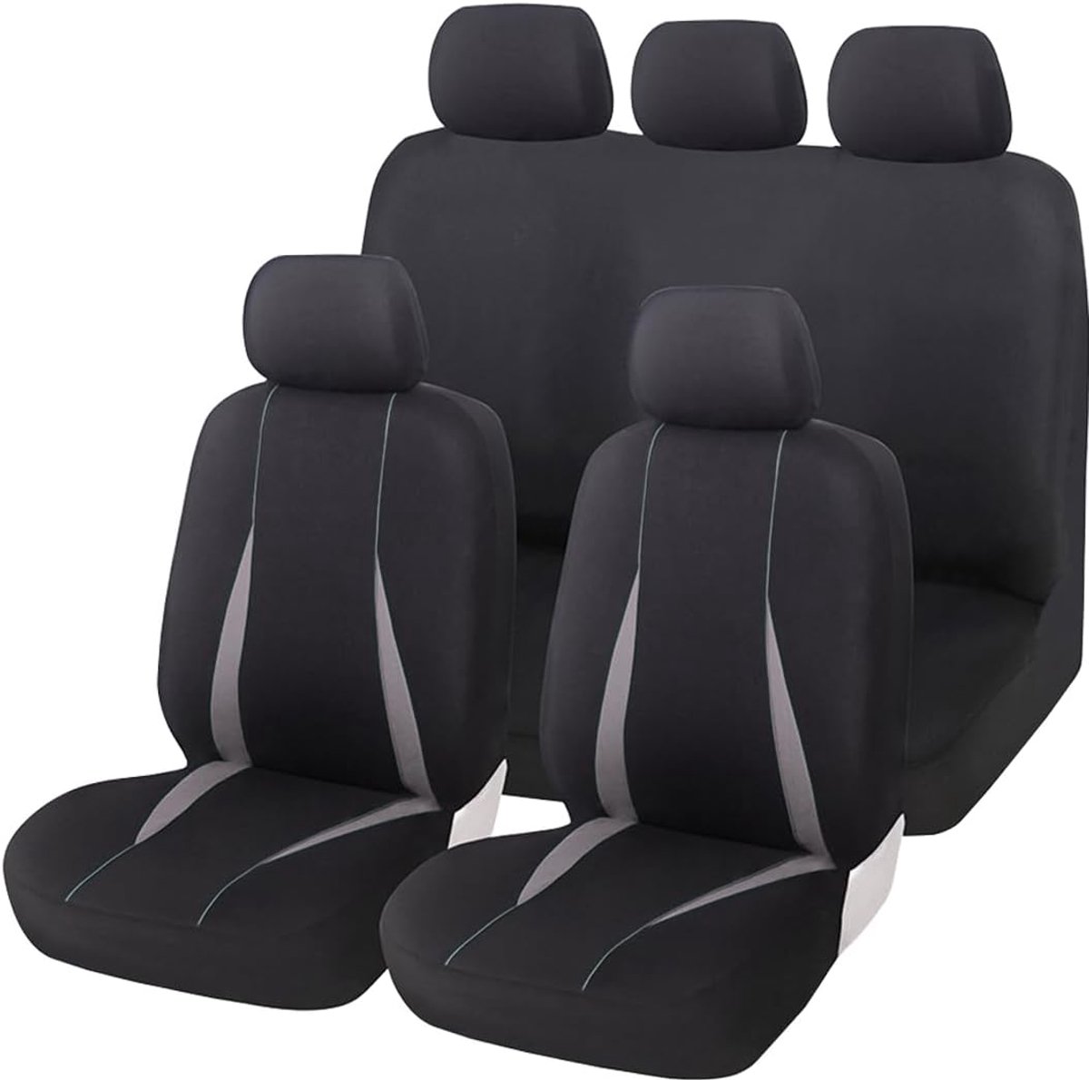 set van 9 stuks stoelhoezen en hoofdsteunhoezen voor voorstoelen, set voor voor- en achterbank met hoofdsteun, interieur (grijs)
