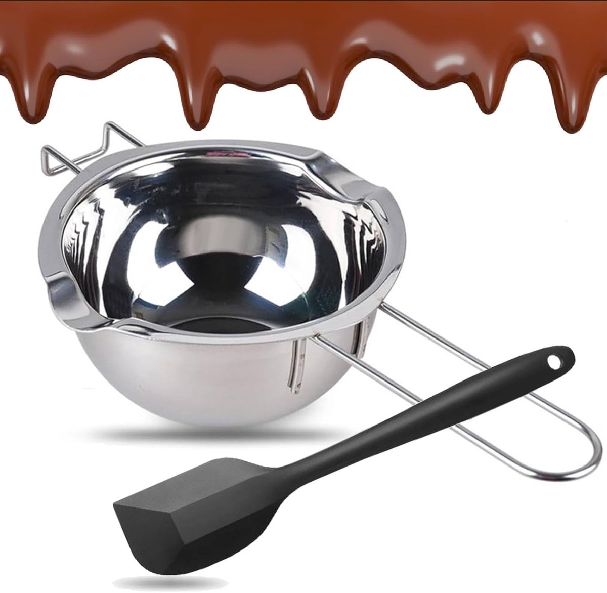 Roestvrijstalen smeltkom, waterbad, smeltschaal, waterbadkom, 600 ml, met 1 spatel, smeltpan, waterbad, kom, smeltpan, roestvrij staal voor chocolade, suiker, boter, kaas