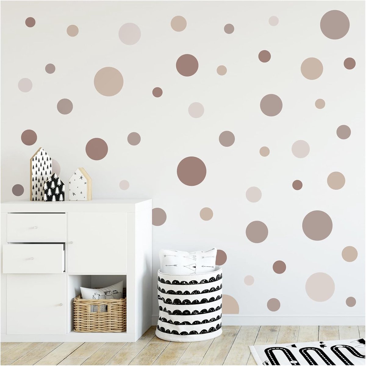Beige, cirkelset, 120 stuks, muurtattoo, kinderkamer, slaapkamer, babykamer, sticker, folie, decoratie, zelfklevend, voor jongens en meisjes, pastel