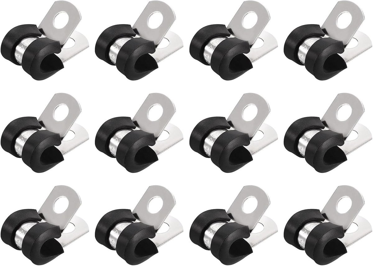sourcing map 24 stuks 1/4 inch (6 mm) kabelklem 304 roestvrij staal rubber beklede isolatieklem R-vorm metalen klem voor buisleiding draad