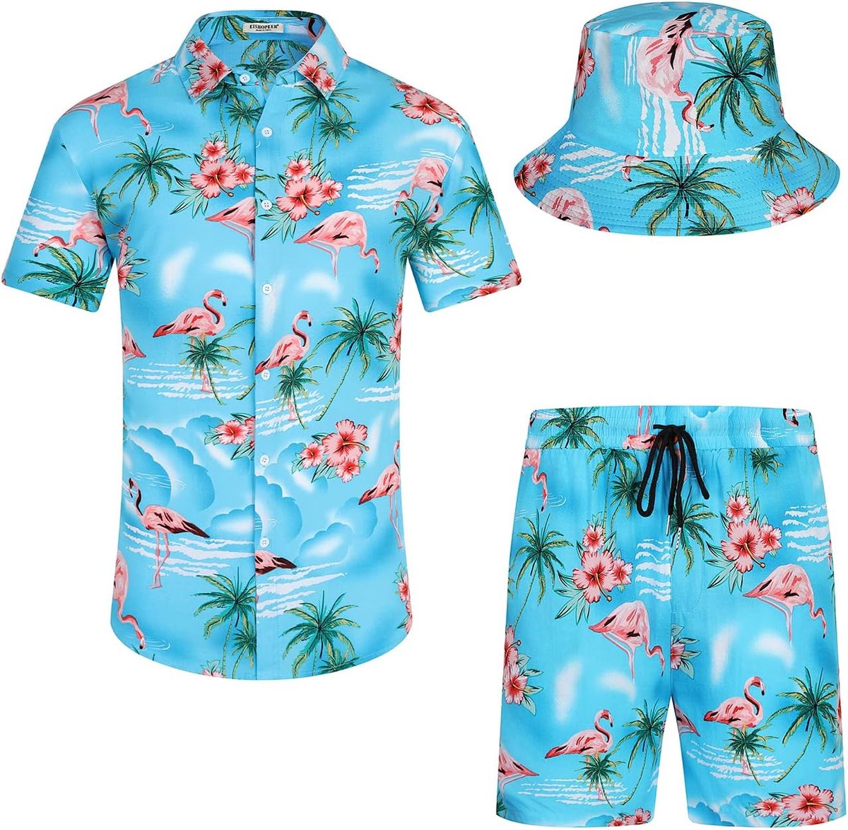shirt en korte broek voor heren, 2-delig, casual, button-down-shirts, zomer, strandoutfits met emmermutsen