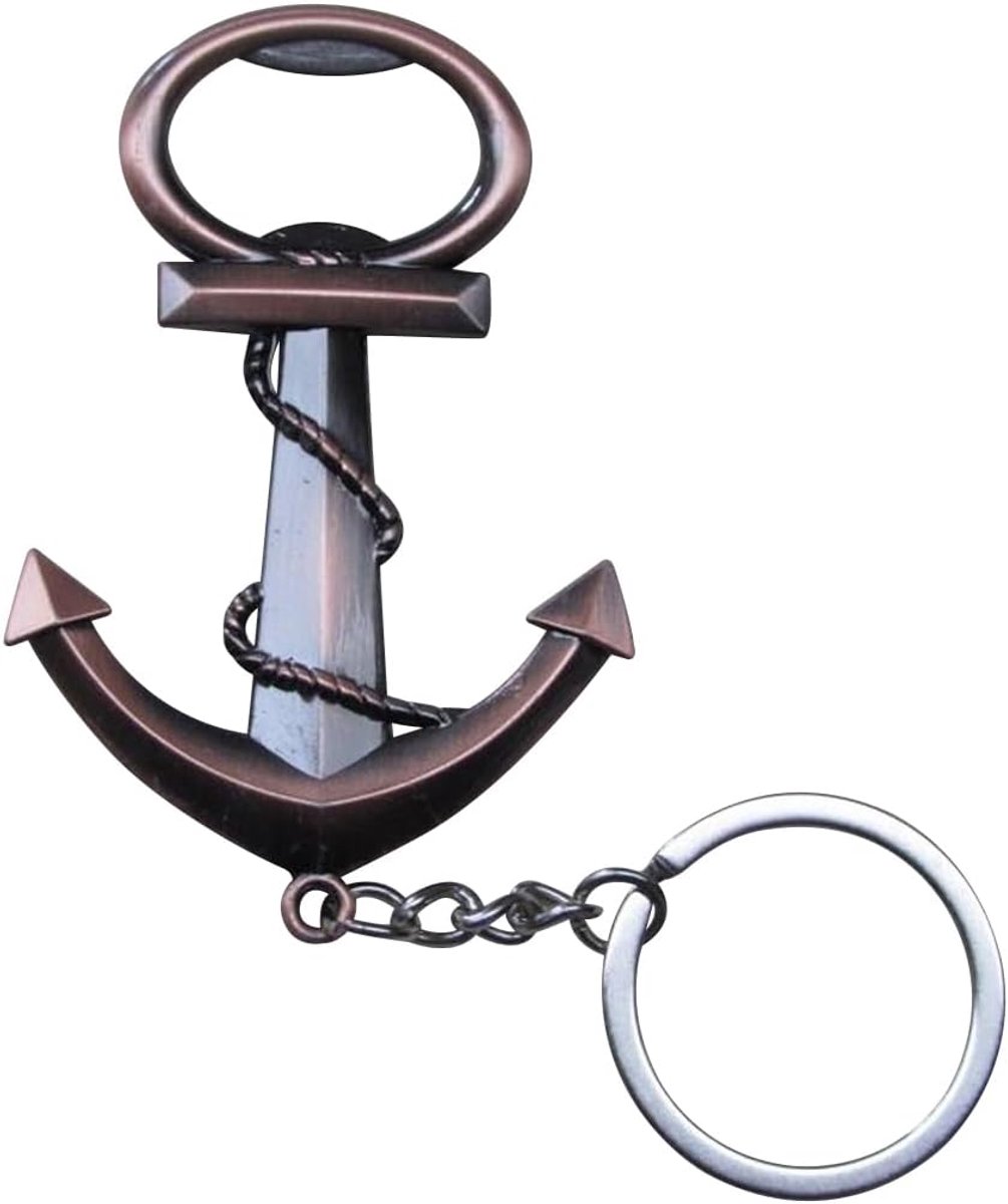 Flesopener, sleutelhanger met anker in de kleur koper.