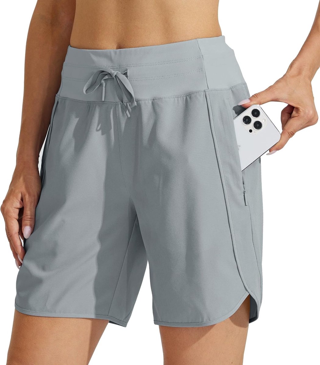 Damesshort, sportbroek, kort, hoge taille, loopbroek, zomer, loopshort, sneldrogend, wandelbroek, korte broek, sport, fitness, hardlopen, met zakken, 17,8 cm
