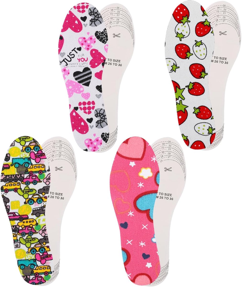 4 paar kinderinlegzolen voor schoenen, zachte ademende schoeninlegzolenset, inlegzolen in kindermaat voor kinderen, geheugenspons-schoeninlegzolen, in elke maat op maat te snijden (stijl 3)