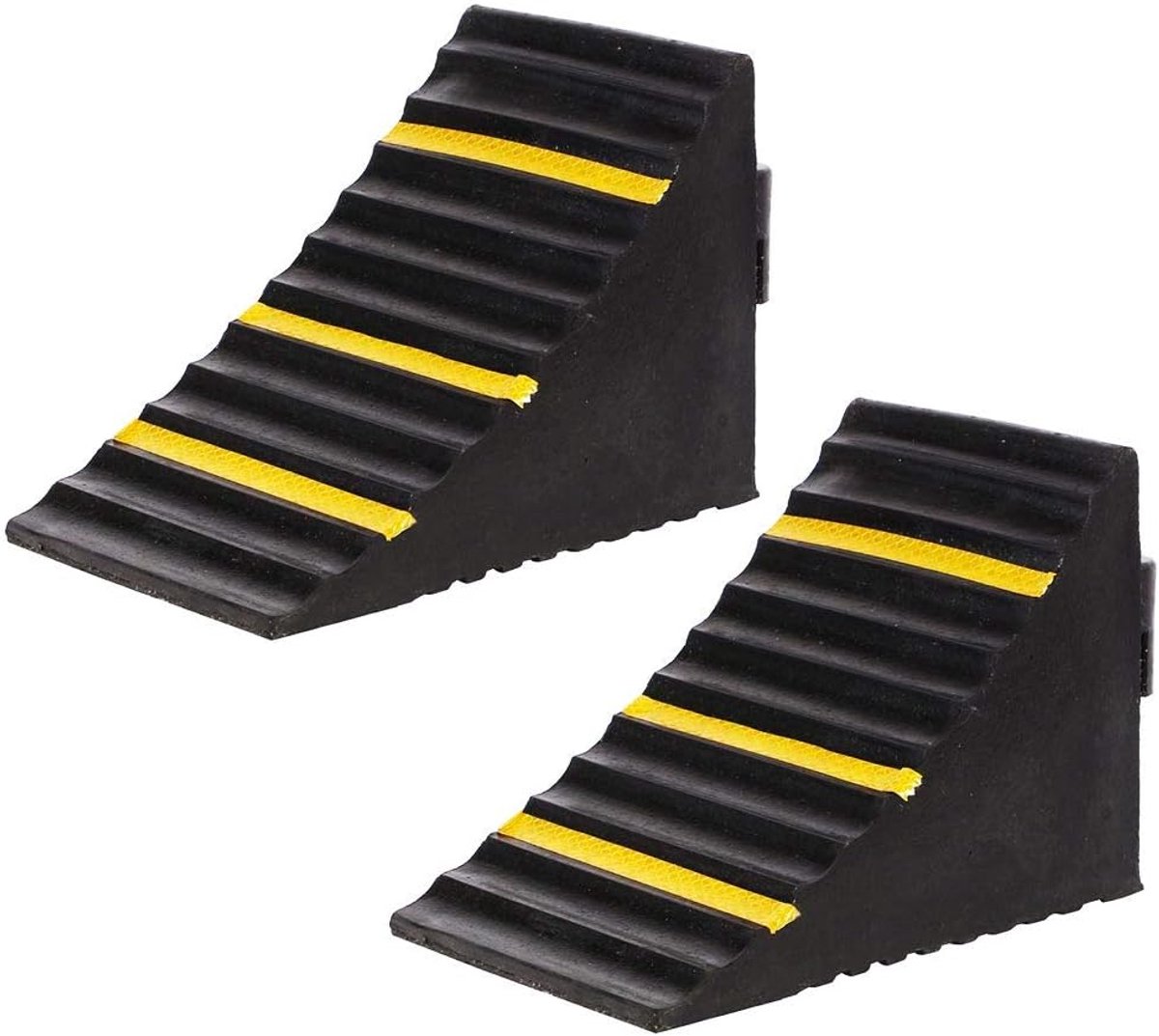 Ebanit 88700 set met 2 wiggen van hard rubber wielstopperwielen met antislip oppervlak, reflecterende strepen en draaggreep, afmetingen 25 x 15 x 19 cm.