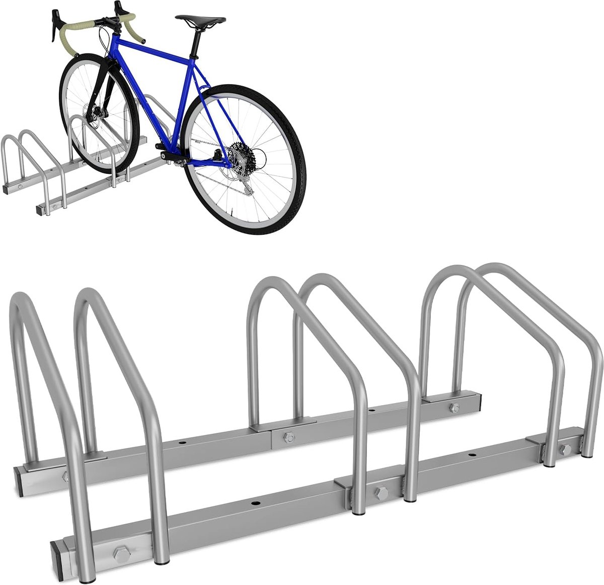 Fietsstandaard voor 3 fietsen, 35-55 mm bandbreedte, fietsstandaard vloer, fietsstandaard, eenvoudige montage, fietsstandaard, verzinkt staal, fietsstandaard, mountainbike, 70,5 x 32 x 26 cm,