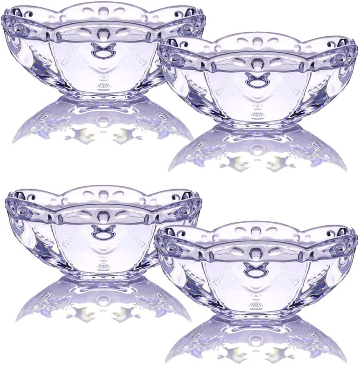Bowl Set van 4 transparante glazen schaal met bloempatroon, ideaal voor het vasthouden van ijs in de zomer, glazen sundae dessertbeker (paarse bloem)