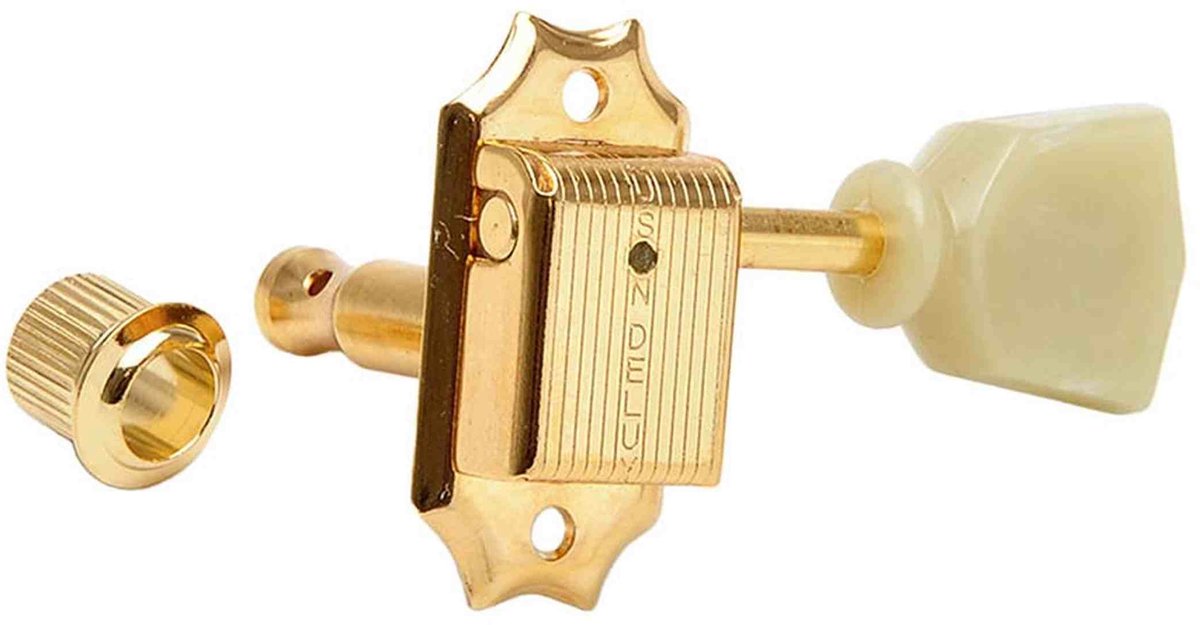 Kluson M33VG Stemmechanieken voor gitaar Single Line, 3x links + 3x rechts met tulip knoppen, goud