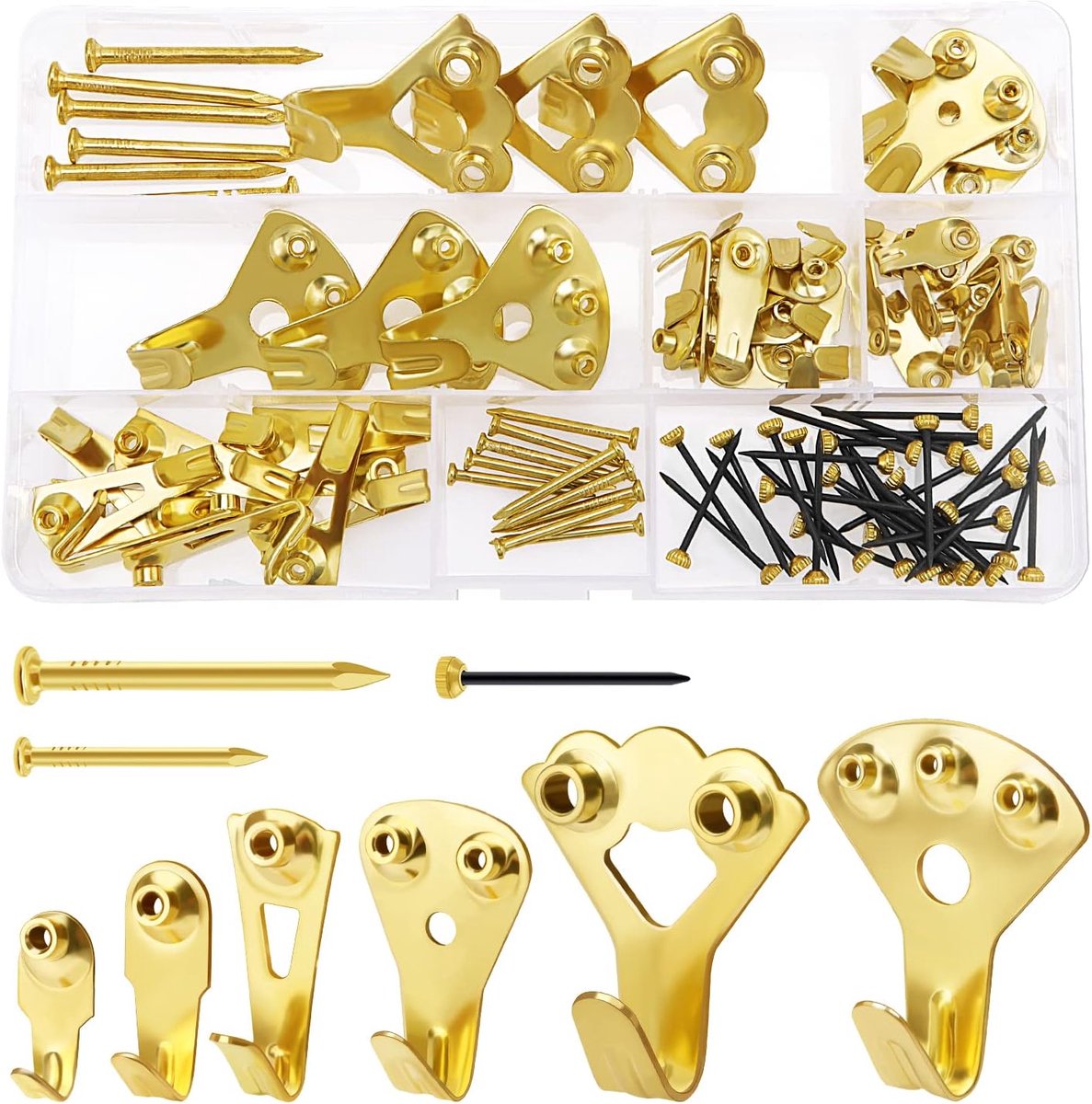 90 Stuks Picture Hanging Kit, Geassorteerde Metal Picture Hook Kit, Veelzijdige Frame Opknoping Haak Hardware met Nagels, voor Fotolijst, Spiegel Fixing