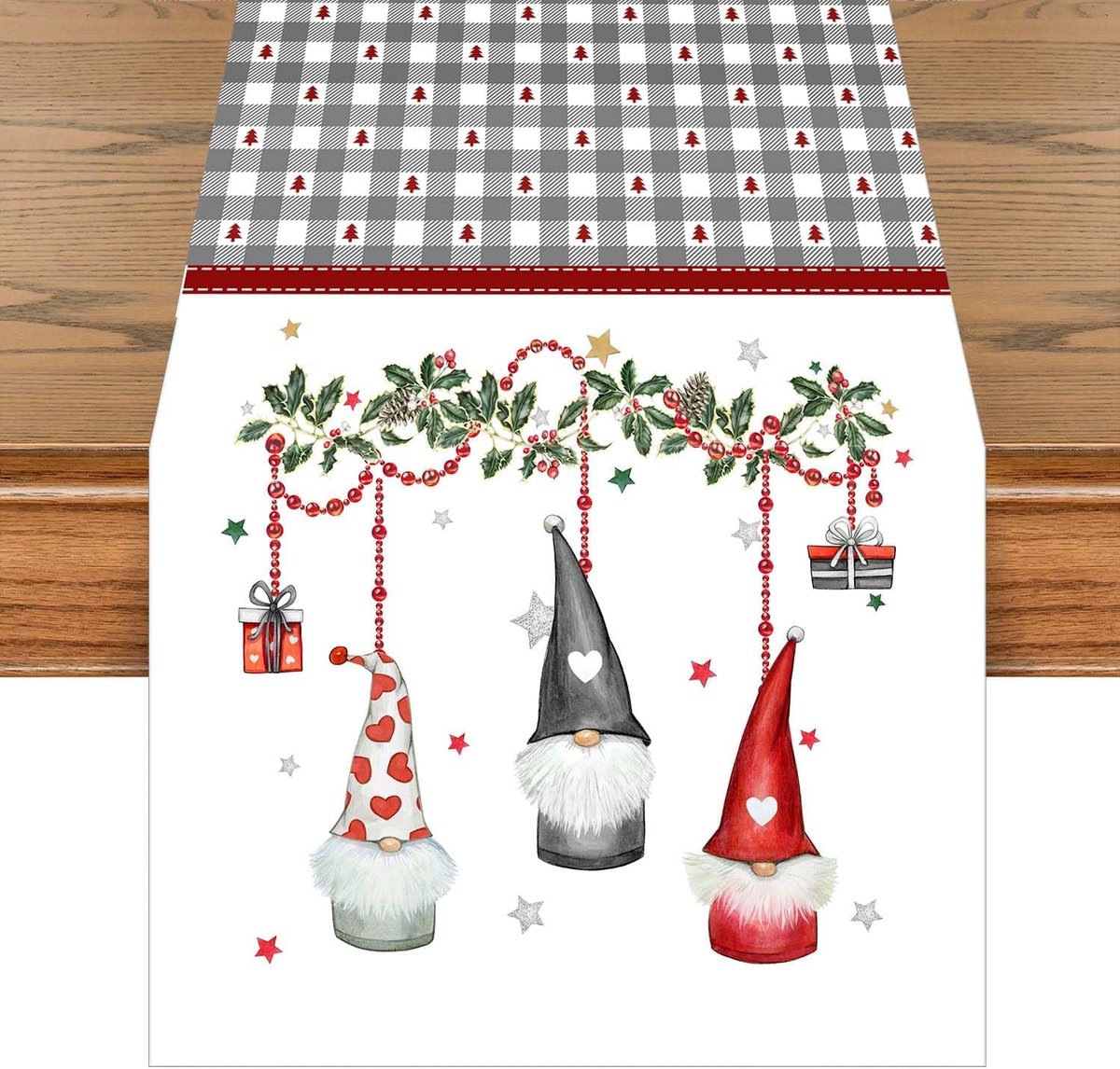 khevga Tafelloper Kerstmis kabouter Kerstmis 140 x 40 cm (ruit)