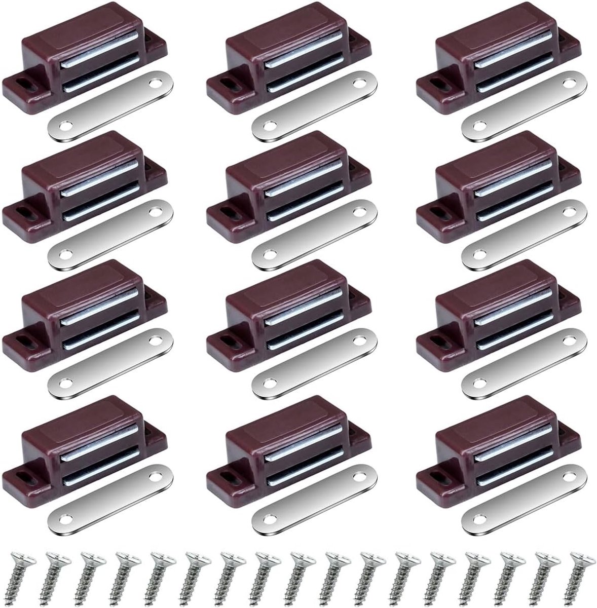 12 stuks sterke magnetische deursluiters, wit, magneetsnapper voor kastdeuren, meubels en laden met schroeven, extra sterke magneetsluiting voor veilige sluiting, bruin