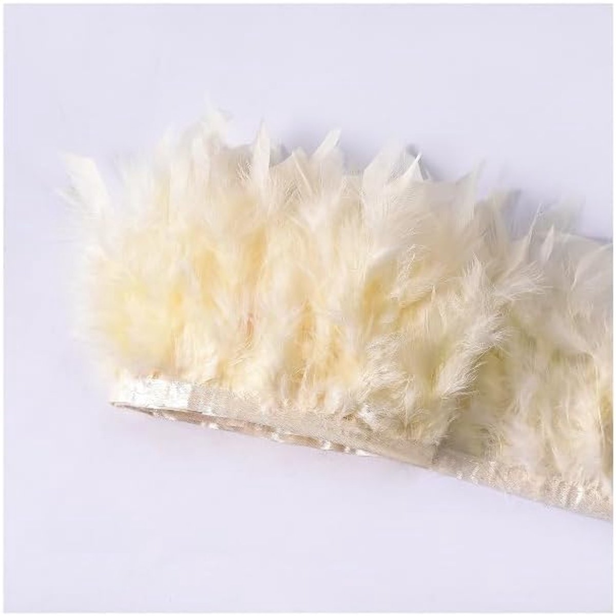10-15cm Natuurlijke Kalkoenenveer Band Kalkoenenveer-Borduurfranje Trim Veerborte Pluis Veerbezet voor DIY Knutselen Naaien Feest Bruiloft Jurk Kostuums Decoratie Beige 2m