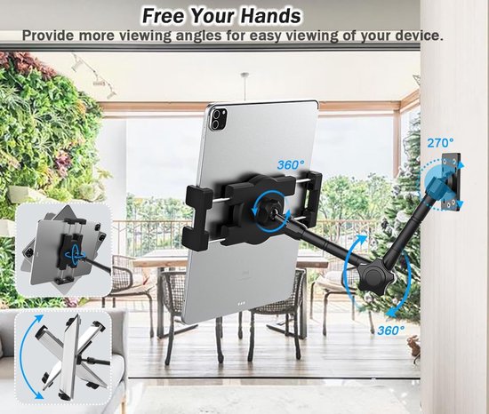 Wandhouder met Verstelbare Arm, Scharnierende Arm iPad Muurbeugel | Metalen Muur Tablethouder voor iPad Pro Air Mini, Switch, Lenovo, Galaxy Tab, Fire, Telefoon 4-13" — afbeelding 3
