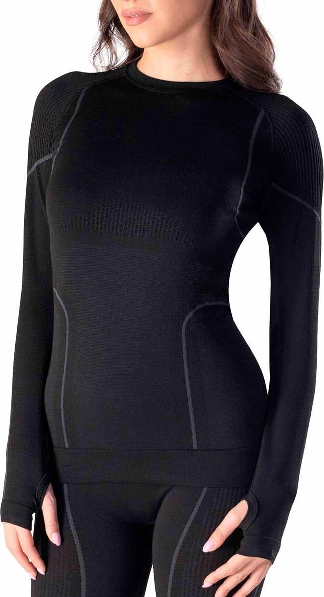 Merino Tech Thermo-shirt voor dames, lange mouwen, thermische shirts voor dames, compressieshirts van merinowol, thermisch ondergoed voor dames, thermisch ondergoed voor dames, naadloos,