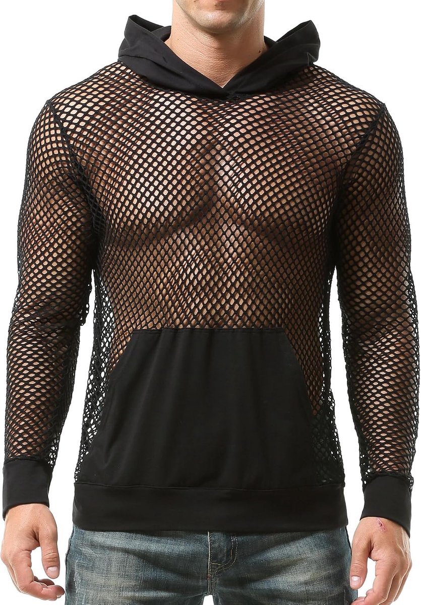 Heren Visnet Hooded Sweatshirt Mesh Visnet Hoodie Transparante Lange Mouw Trui Casual Ademend Trui Sweatshirt Mesh Top Hollow Sweatshirt