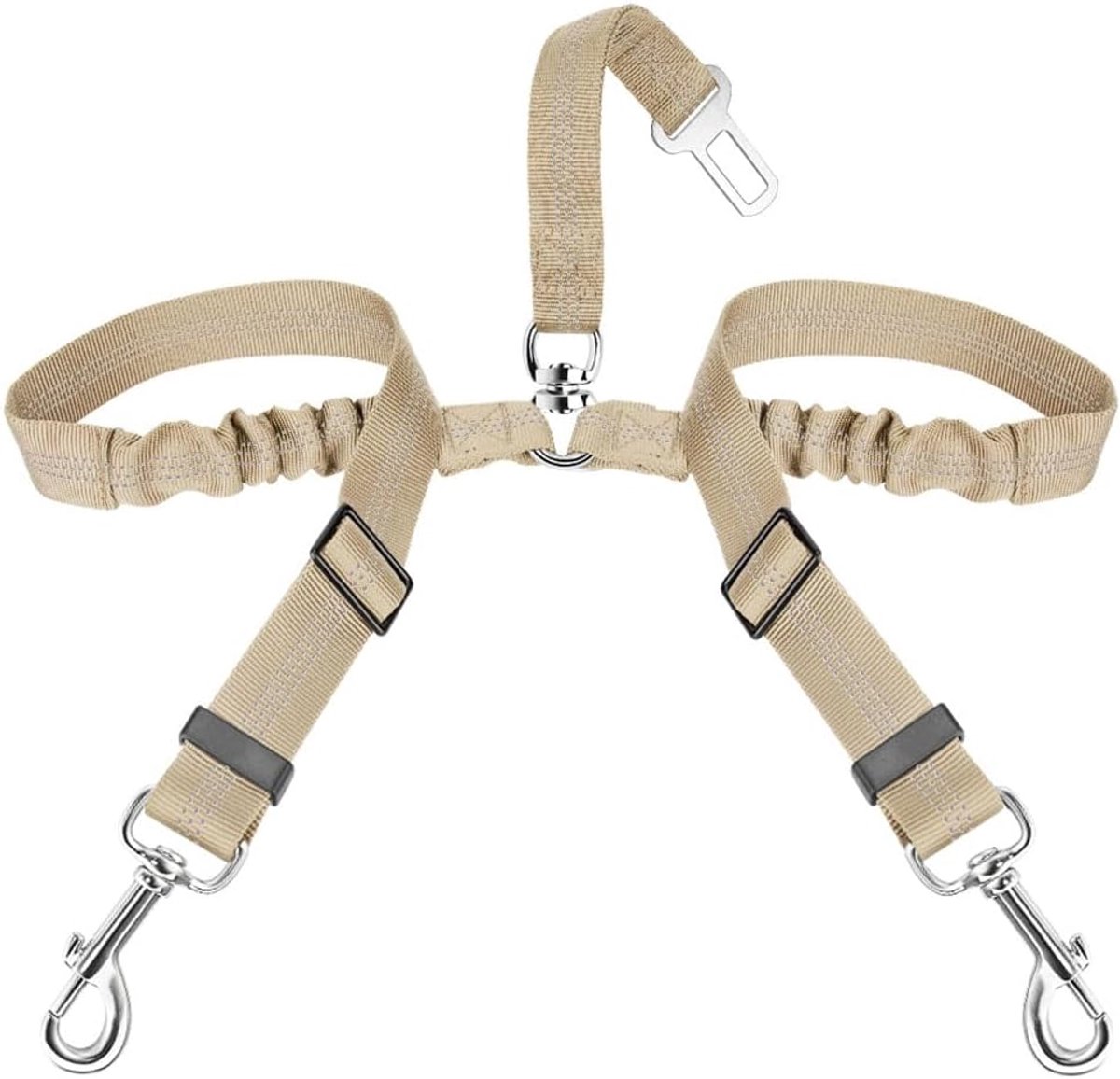 Veiligheidsgordel voor de auto, 2-in-1, klitvrije duurzame elastische hondenriem voor de auto, verstelbare reflecterende veiligheidsgordel voor honden voor op reis en uitgaan