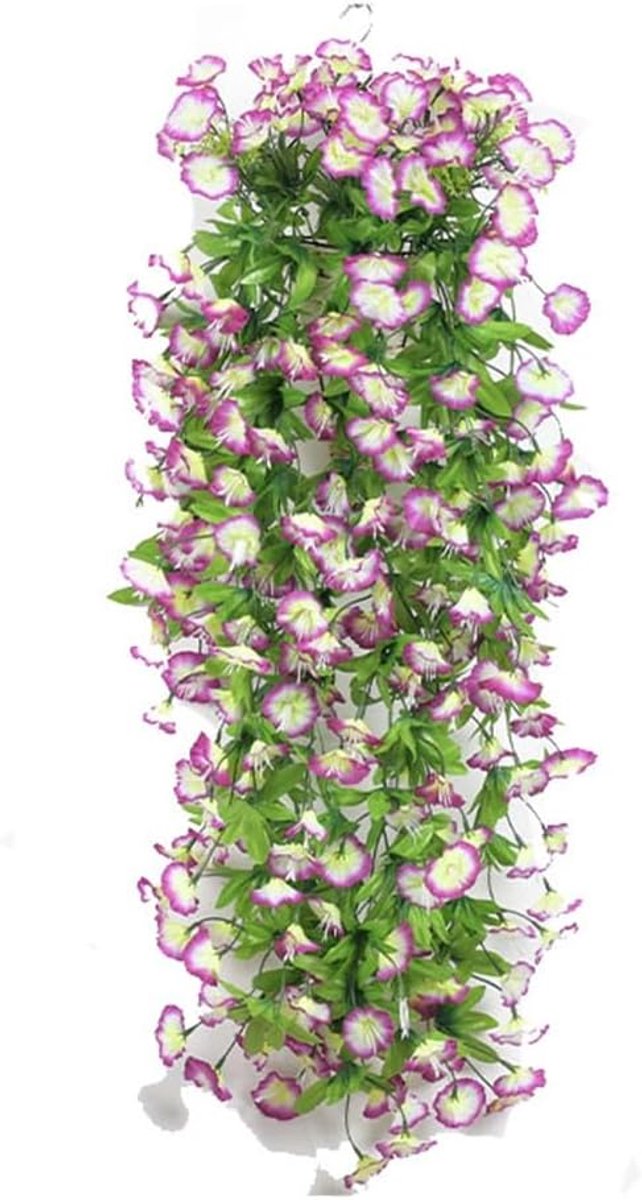 Kunstbloemen, hangende bloemenkrans, 80 cm, kunstpetunia, wandtapijt, hangende kunstbloemen, wijnstok, hangende bloemen, decoratie voor bruiloft, balkon, paars-wit 2#