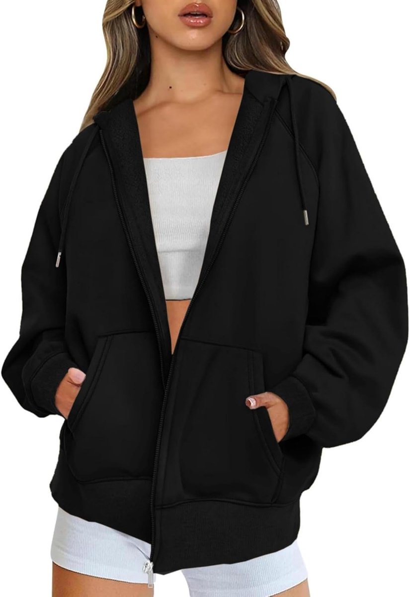 Y2k Hoodie met ritssluiting voor dames, lange mouwen, hoodie, sweatjack, oversized, ritssluiting, fleece, sweatshirt, effen, herfstjas, Y2k capuchontrui