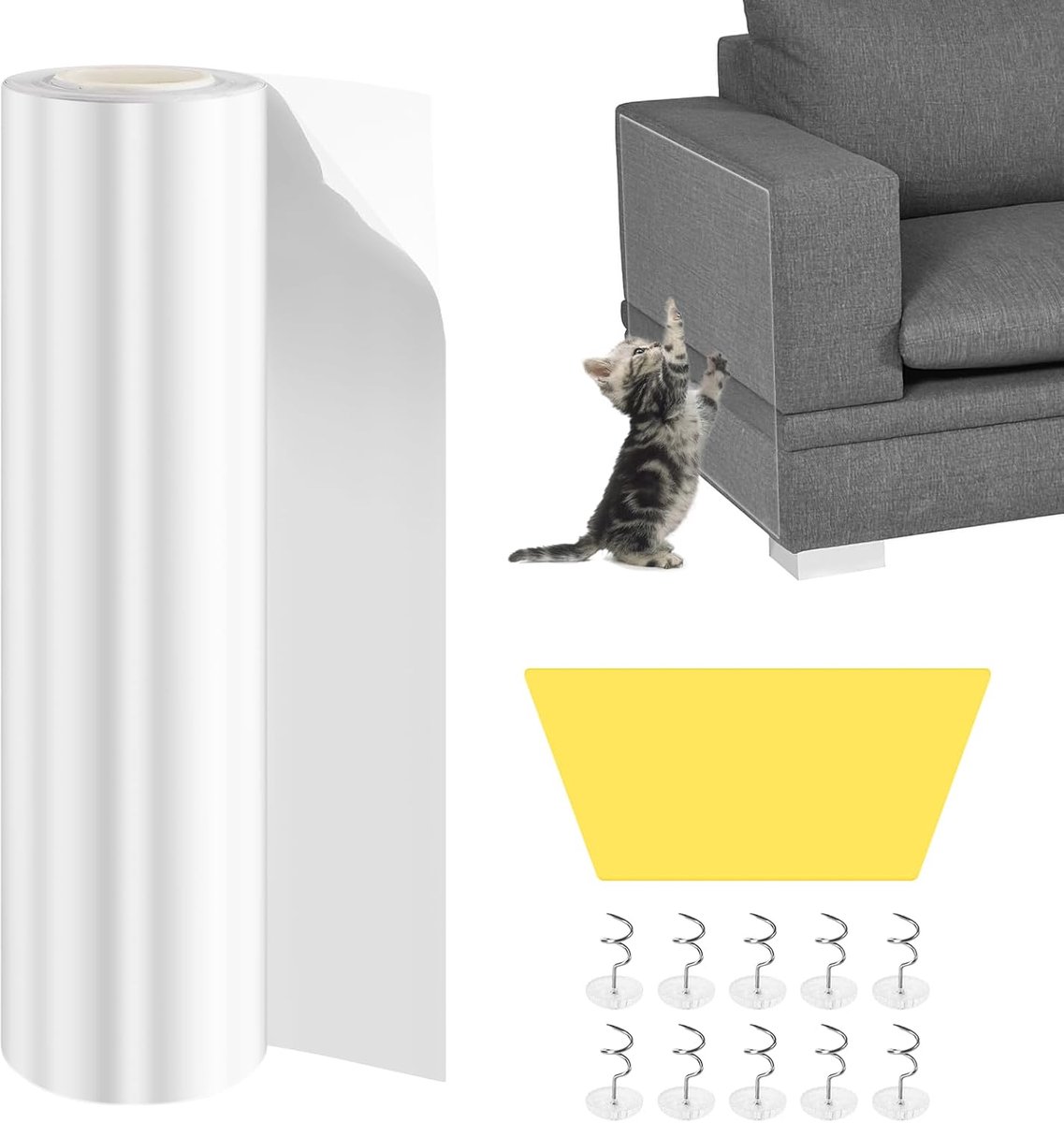 Krasbescherming bank kat, (21 cm x 5 m) katten, krasbescherming, bankbescherming kat, ideaal voor meubels, banken, deuren en muren, voorkomt krassen door katten en honden.