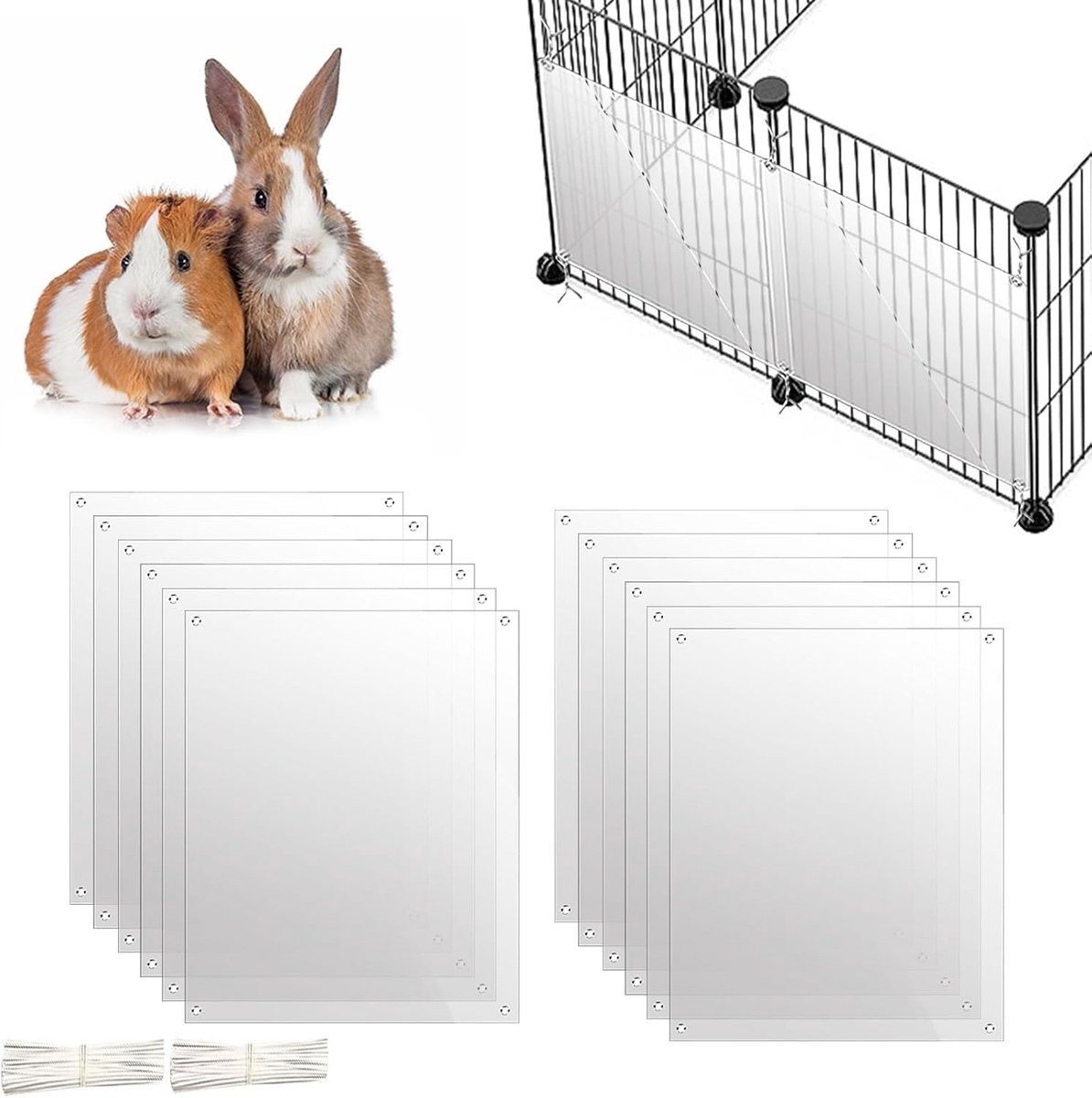 12 stuks plastic kooivoeringbescherming voor huisdieren, 26 x 21 cm, konijnenkooi, urinebescherming, doorzichtige kooirandvoering, cavia-zijvoering, kooi-accessoires voor kleine dieren - houd