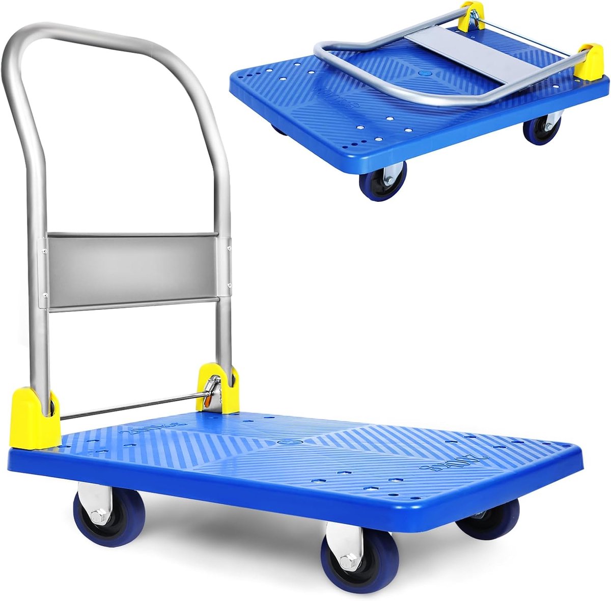SnelShoppen - Vouwbare Platformwagen met 400kg Draagvermogen, 360 Graden Zwenkwielen, Stalen Constructie, Blauw voor Transport en Opslag