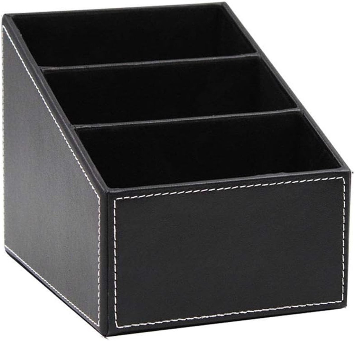 minimalistische zwarte bureauorganizer, 3 compartimenten lederen bureauorganizer met penhouder, mobiele telefoon en afstandsbediening houder