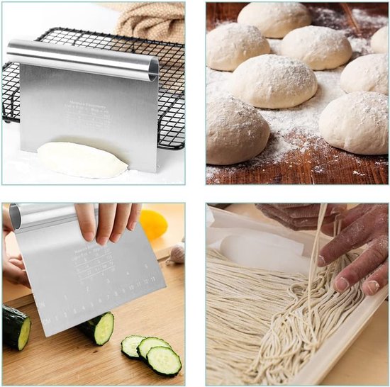2 stuks gebakhoorn van roestvrij staal, deegschraper met meetschaal, deegspatel, keukenhulp voor brood, fruit, groenten, koken (22 en 15 cm) — afbeelding 2