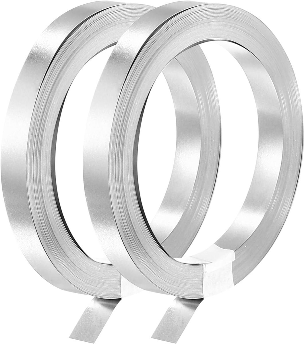 2 rollen 10 m vernikkeld stalen band, verbindingsplaat, stalen band voor batterijen en puntlassen, 7 x 0,1 mm (l x d)