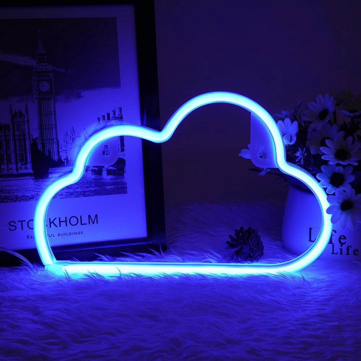 Cloud Neon Sign Light, Blauw Neonlicht, Wolk Neon Tekenen, Batterij of USB Aangedreven Neonlampen, Kamer Decor Cloud Lichtreclame, Neon Nachtlampje voor Slaapkamer, Bar, Feest, Kerstmis