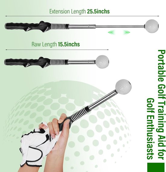 Trainingshulp & Oefenstick - Telescopisch met Click Feedback, Grip Hulp - Voor Rechtshandigen, Binnen & Buiten, Tempo, Chipping, Swing - Ideaal voor Beginners — afbeelding 3