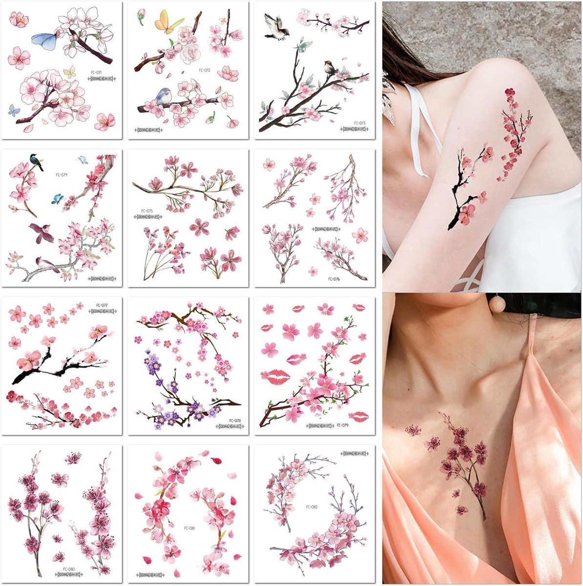 12 Vellen Waterdichte Kersenbloesem Sleutelbeen Arm Kleine Verse Bloem Tijdelijke Tattoo Stickers