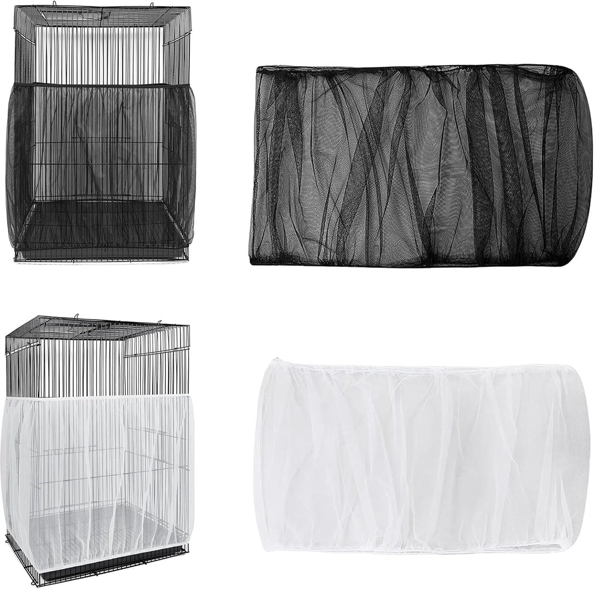 2 Stuks Cage Cover voor Vogels, Universele Vogelkooi Zaadvanger, Instelbaar Vogelkooiafdekking Vogelkooinet Zaadvanger voor Kooien met een Omtrek van 120-150 cm, Zwart en Wit