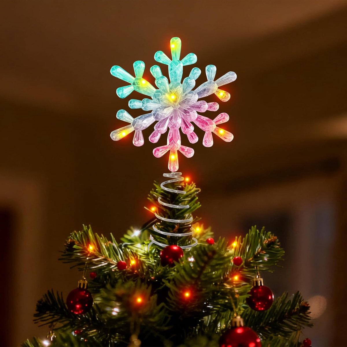 Sneeuwvlok Kerstboomtop 10,5 cm Kerstboomversiering Kerstdecoraties Kerst Sneeuwvlokken Kerststerren met Mini Kerstboomversiering Huisdecoratie
