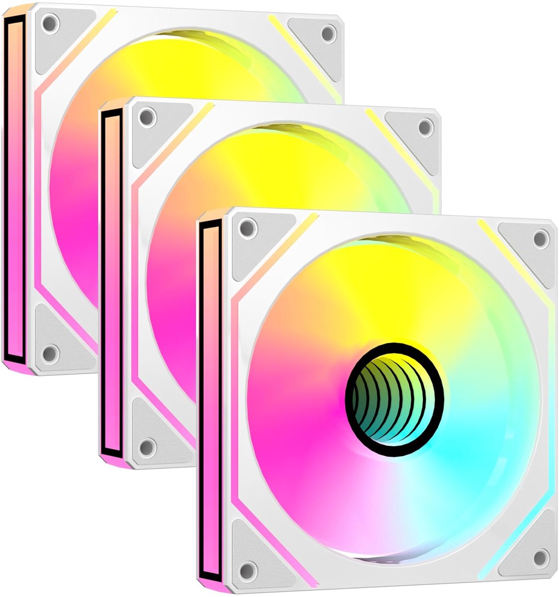 120 mm ARGB behuizingskoelerventilator, PWM Silent computerventilator met S-FDB-lager, ventilator met een snelheid tot 1800 U/min, Infinity Mirror, 3-ventilatorenset