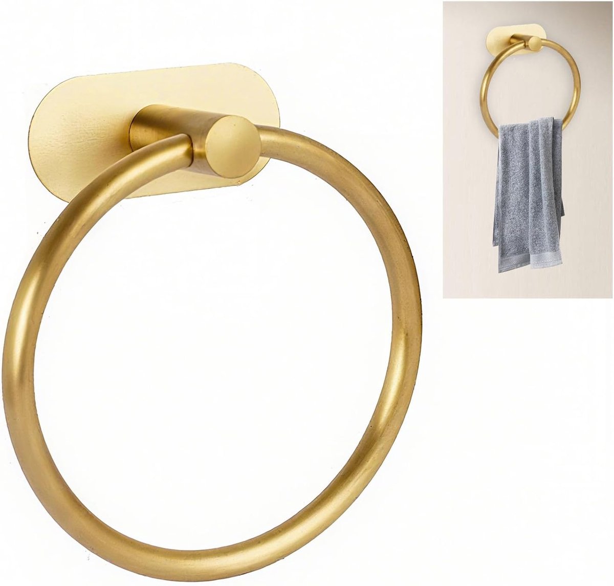 handdoekring, handdoekhouder zonder boren, roestvrij staal, accessoires voor badkamer, wandmontage, moderne keukenorganizer, zelfklevende handdoekhouder (goud)