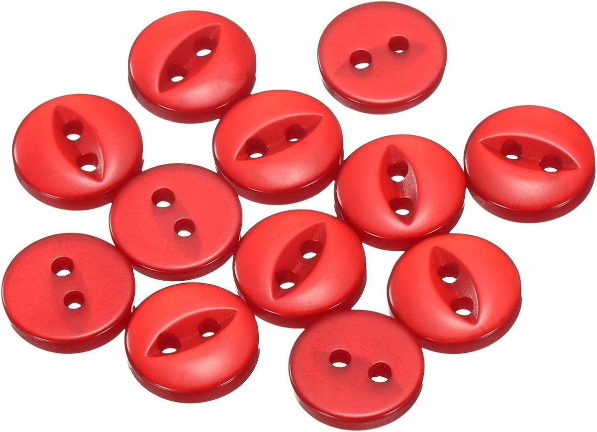 Knopen, 10 mm, hars buttons om aan te naaien, 2 gaten, ronde knutselknopen voor kleding, beddengoed, broeken, hemden, blouses, jurken, rok, handwerk, zelf maken, rood