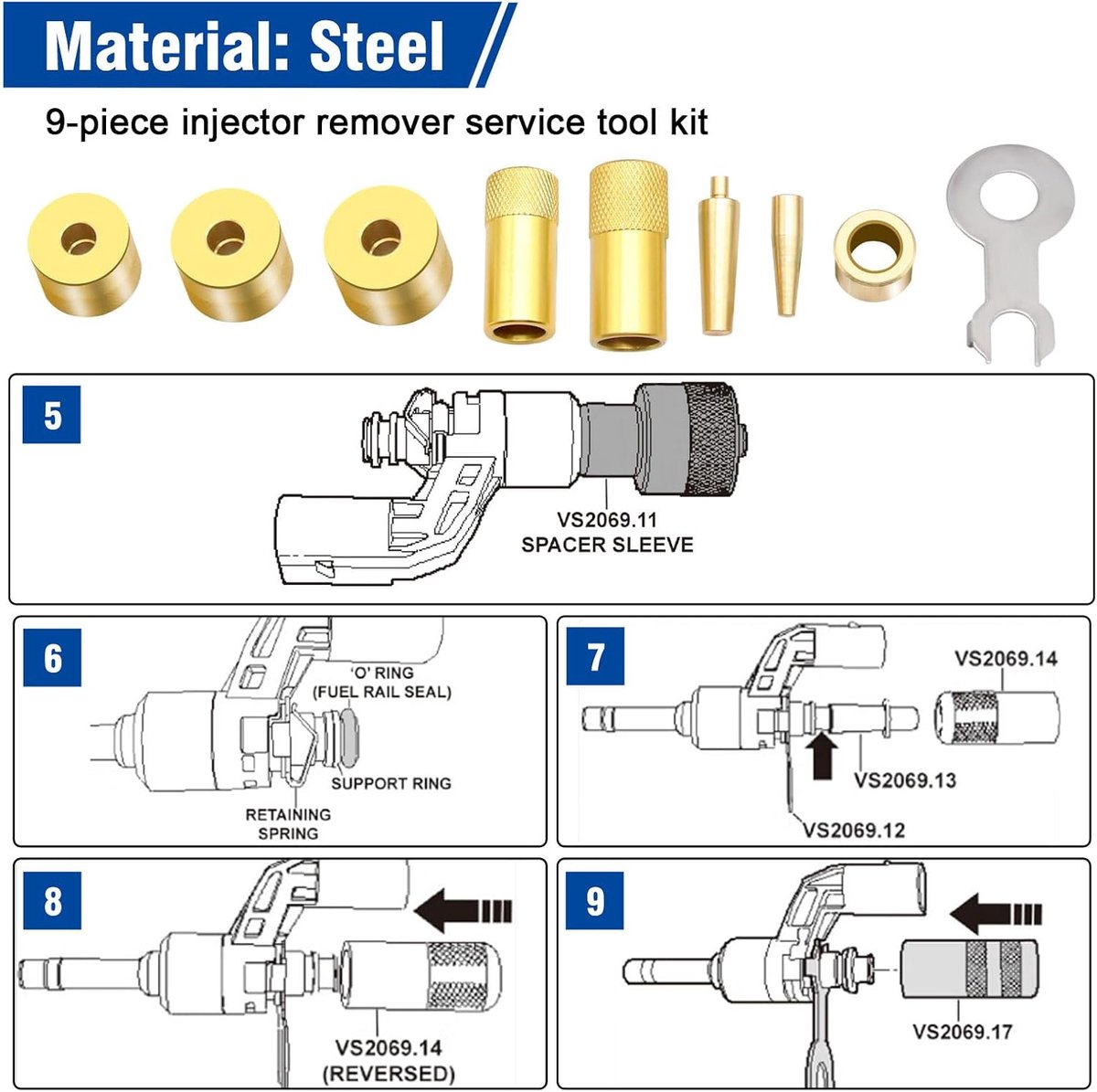 injectoren verwijderen, compatibel met VW Audi benzine- en dieselmotoren, voor TDI 1.4SDI/1.9D/ 2.0TDI PD/ 2.8TDI, 4-cilinders 8V & 16 V