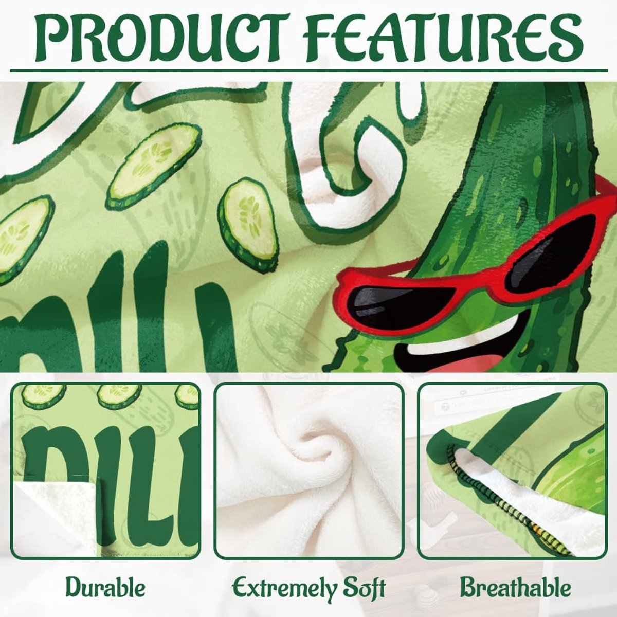 Dailygoods - WADORN Ik ben zo een soort grote dille sprei knuffelige zachte deken met komkommermotief pluizig 500 g flanel fleece pluche grappig cadeau voor komkommerliefhebbers voor bank en bed 150 x 130 cm