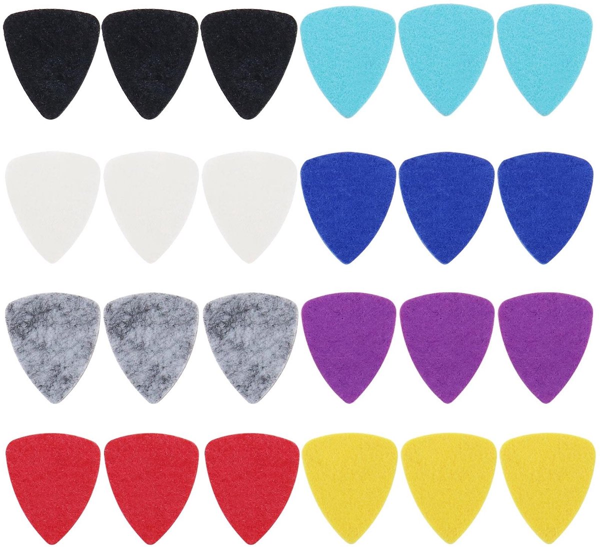 Dailygoods- Vilt Picks 24 Stuks - Gitaar/Ukulele/Bas - Synthetisch Vilt - Antivibratie - Dikte 3 mm - Multi Kleur - Plectrums