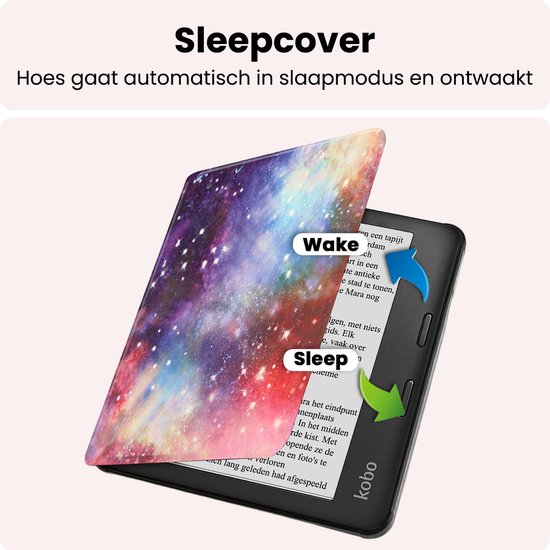 Hoes Geschikt voor Kobo Libra 2 Hoesje Bookcase Cover Book Case Hoes Sleepcover - Galaxy — afbeelding 3