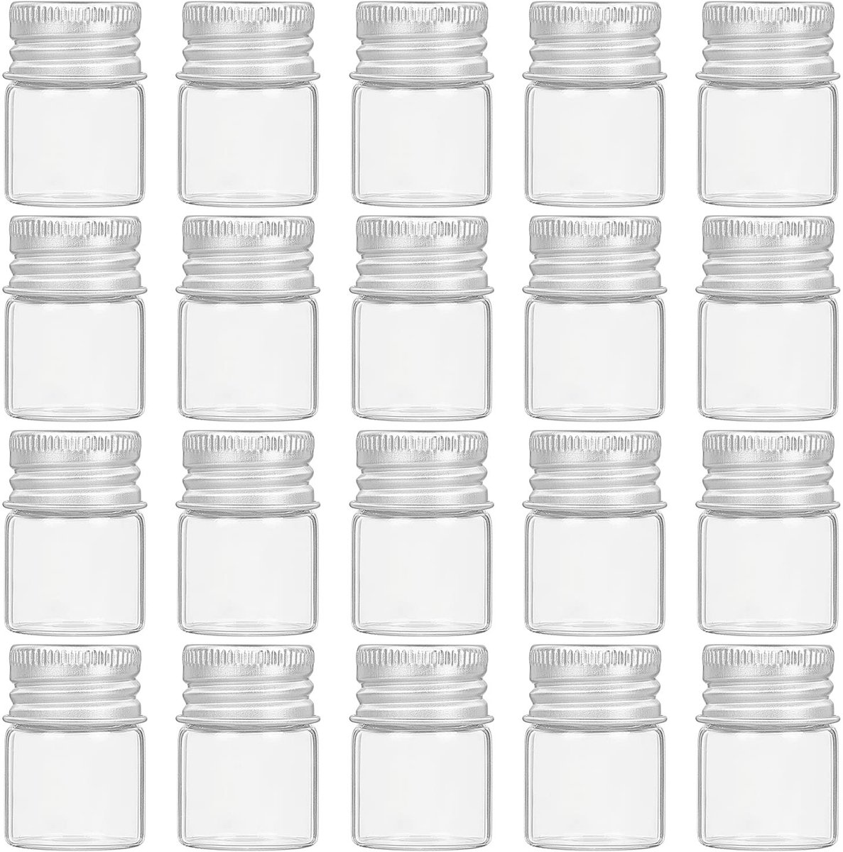 Dailygoods- Sample Flesjes 20 Stuks - Glazen Flesjes 5 ml - Schroefdop - Lekproof - Transparant Glas - Duurzaam en Stevig