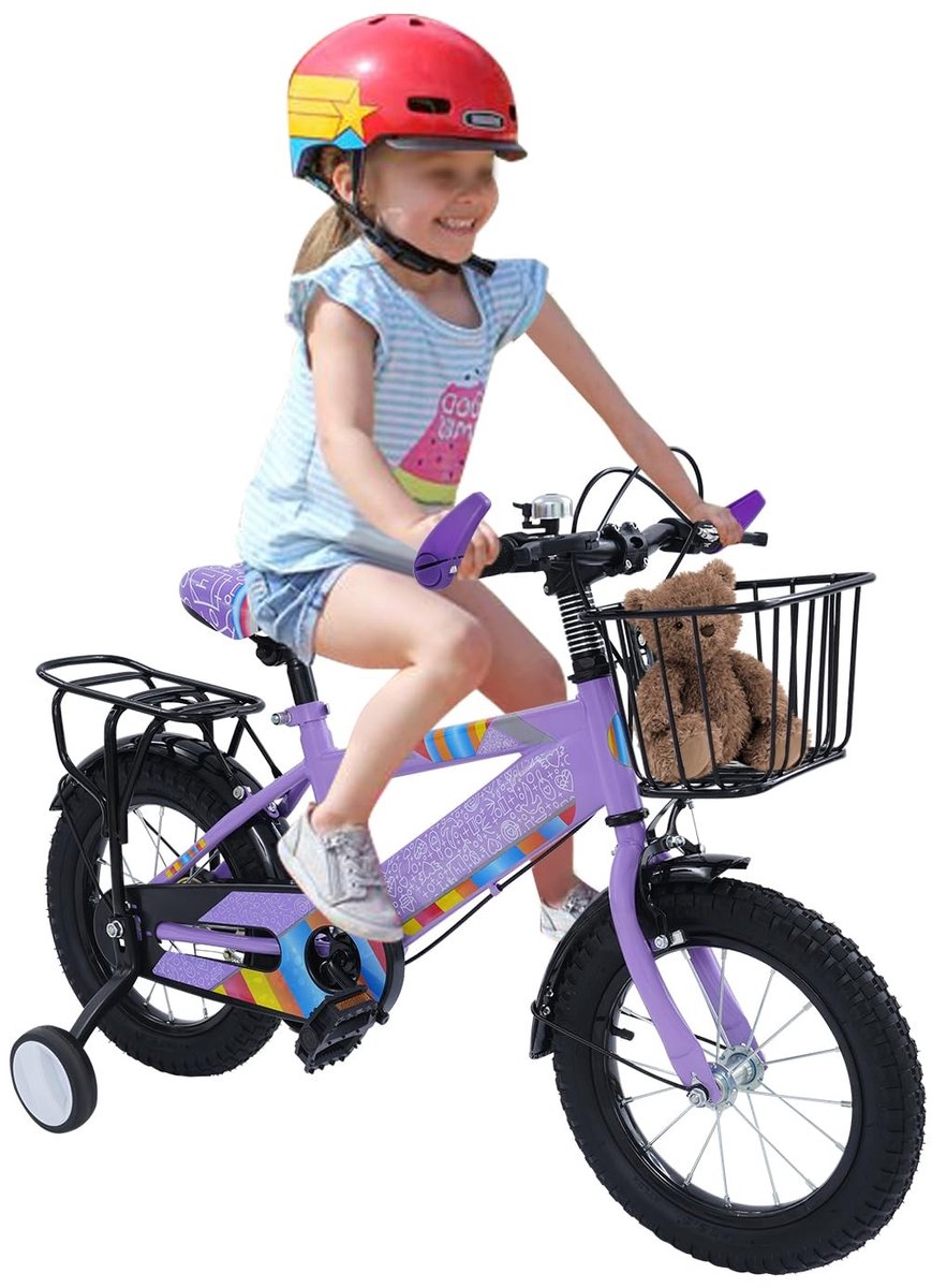 Dailygoods- Kinderfiets 14 Inch Fiets met Steunwielen Verstelbare Zithoogte d Geschikt voor Kinderen 3-6 Jaar Draagvermogen 50 kg