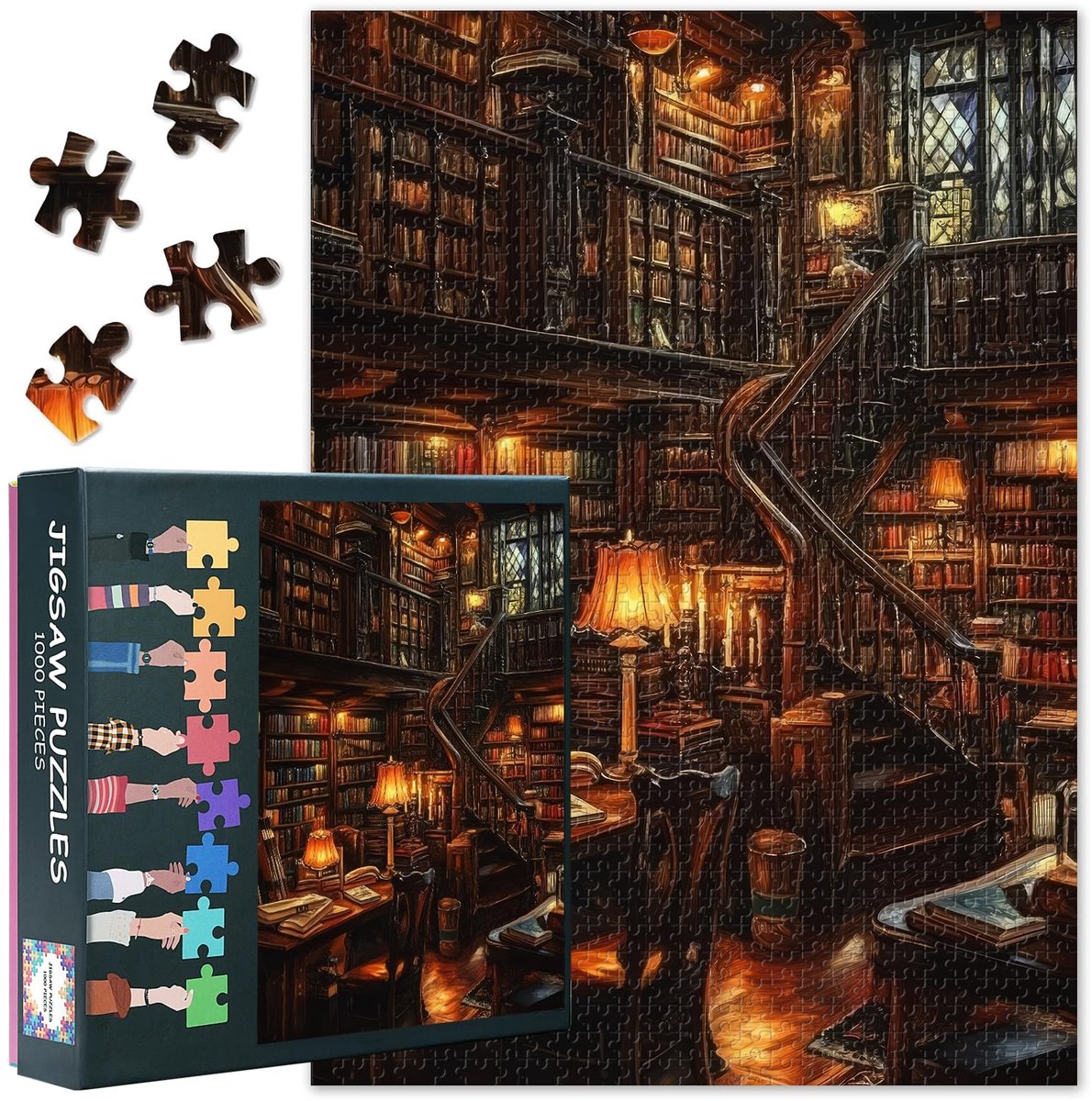 Dailygoods- Puzzel 1000 stukjes volwassenen - Oude bibliotheek - Vintage boekenplanken - Grappige uitdaging - 70 cm x 50 cm - Perfect voor familie en vrienden - Legpuzzel
